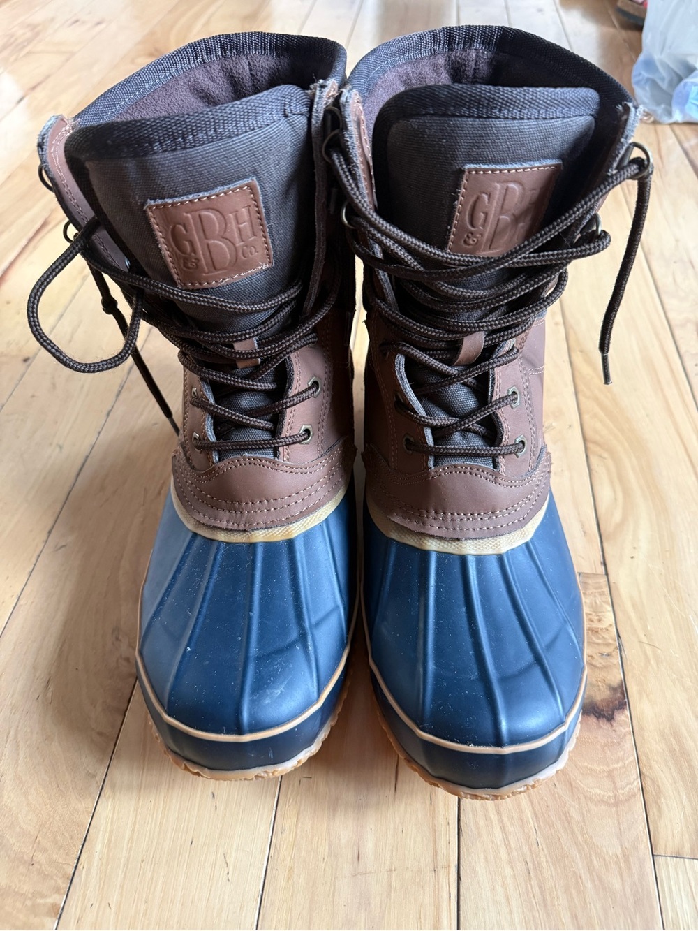 G.H. Bass & Co. Brown and Navy Waterproof Duck Boots